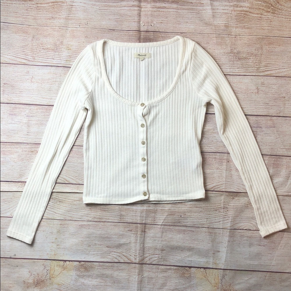 Madewell Cream Ribbed Button-Down Shirt 💚‎